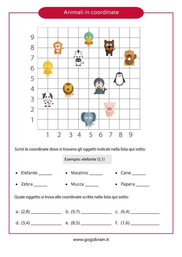 Esercizio sulle coordinate per bambini