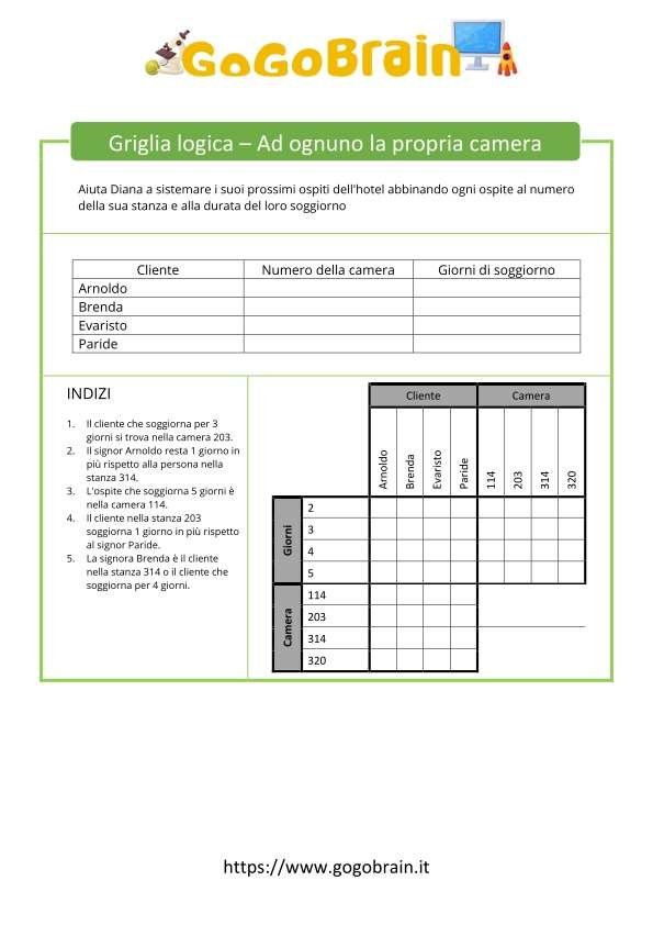 Griglia logica Ad ognuno la propria camera