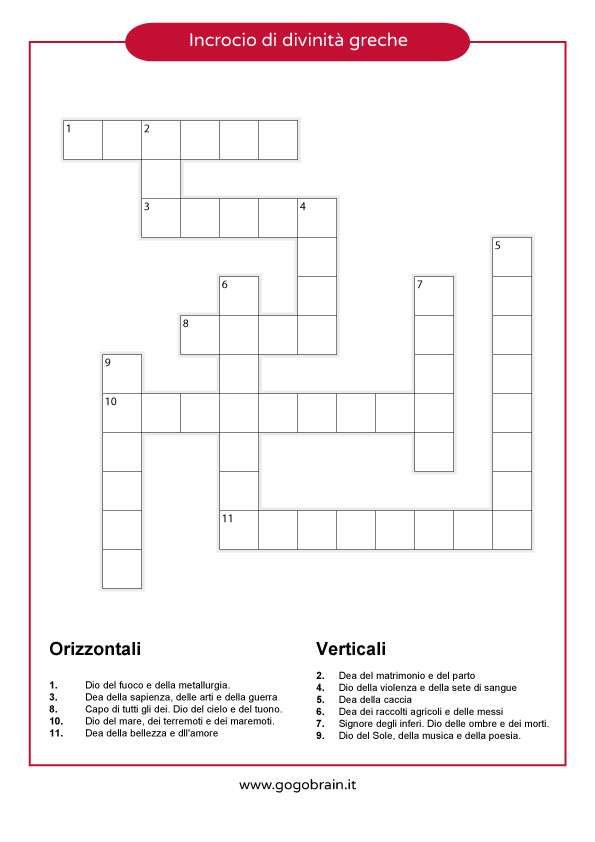 Parole crociate divinità greche