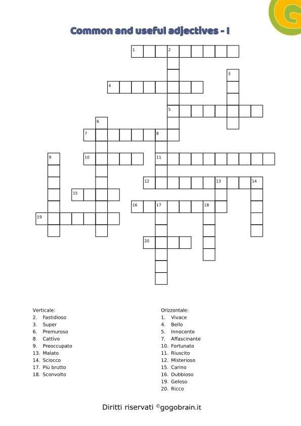 Cruciverba Aggettivi Usati Inglese
