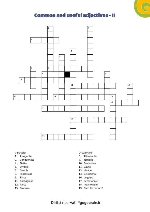 Secondo cruciverba aggetivi inglesi