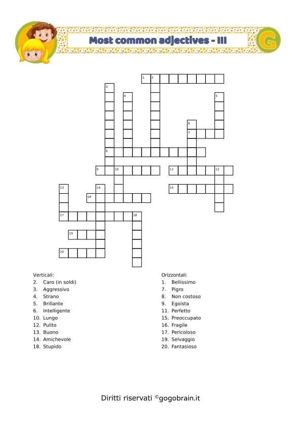 Cruciverba Aggettivi Inglese -III