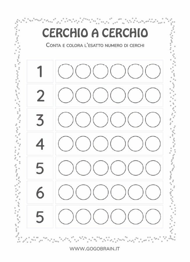 Scheda per la scuola dell'infanzia sulla comprensione dei numeri