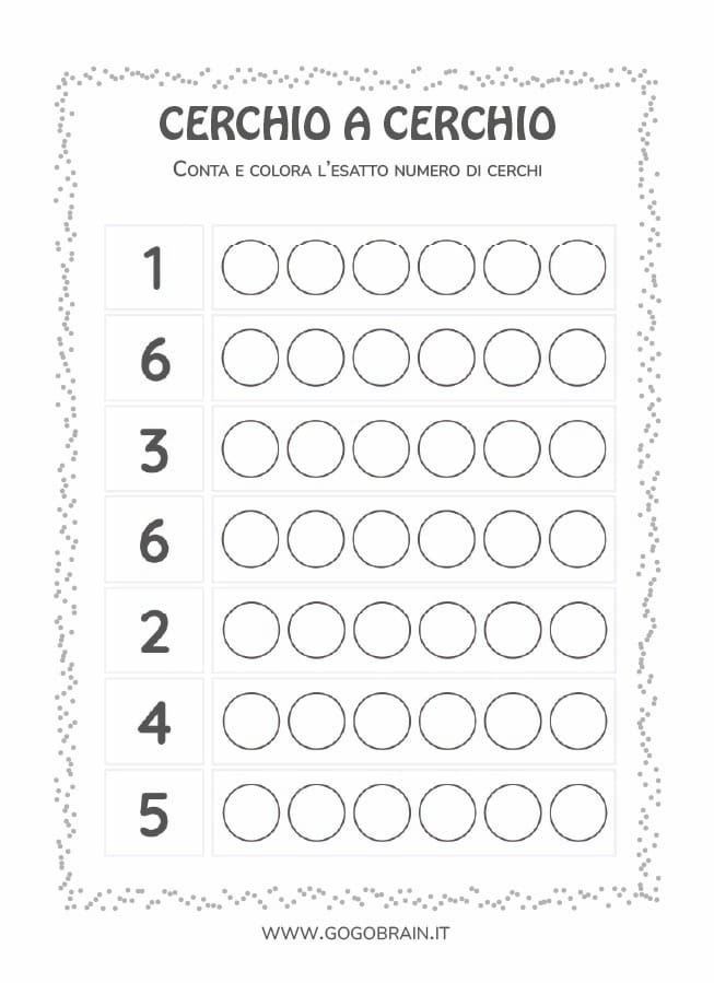 Scheda scuola dell'infanzia per ila comprensione dei numeri