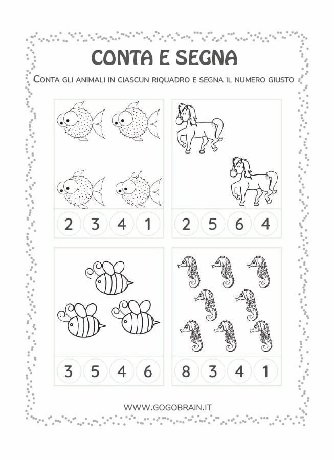 Scheda di conteggio per bambini scuola dell'infanzia
