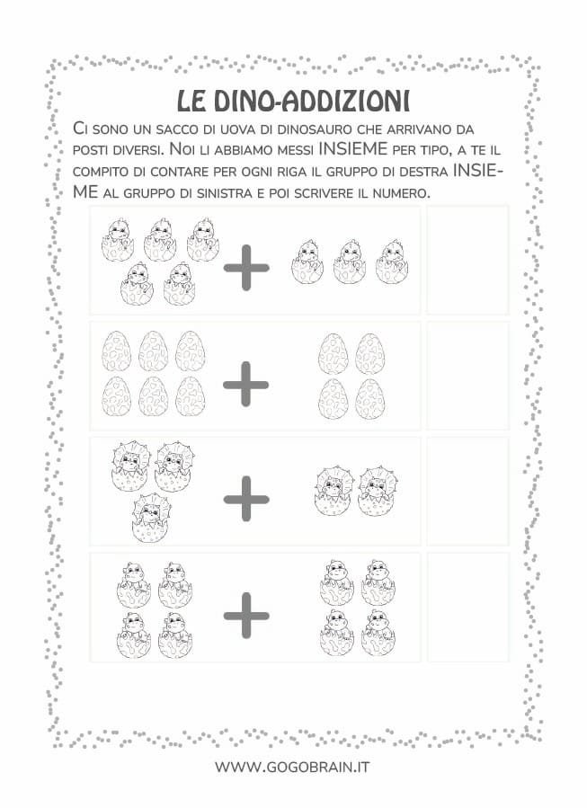 Scheda di addizioni per scuola dell'infanzia