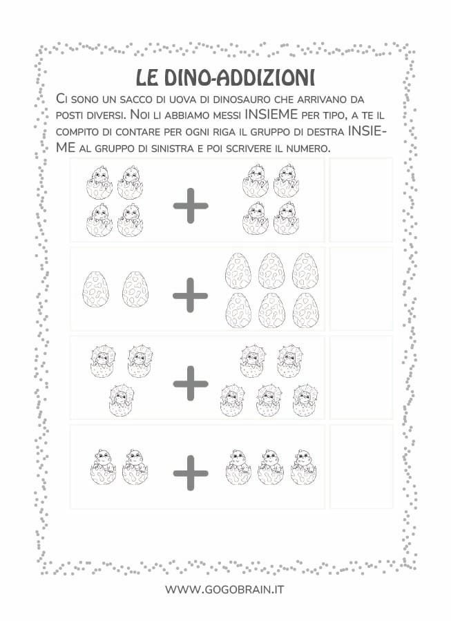 Scheda di addizioni per scuola dell'infanzia