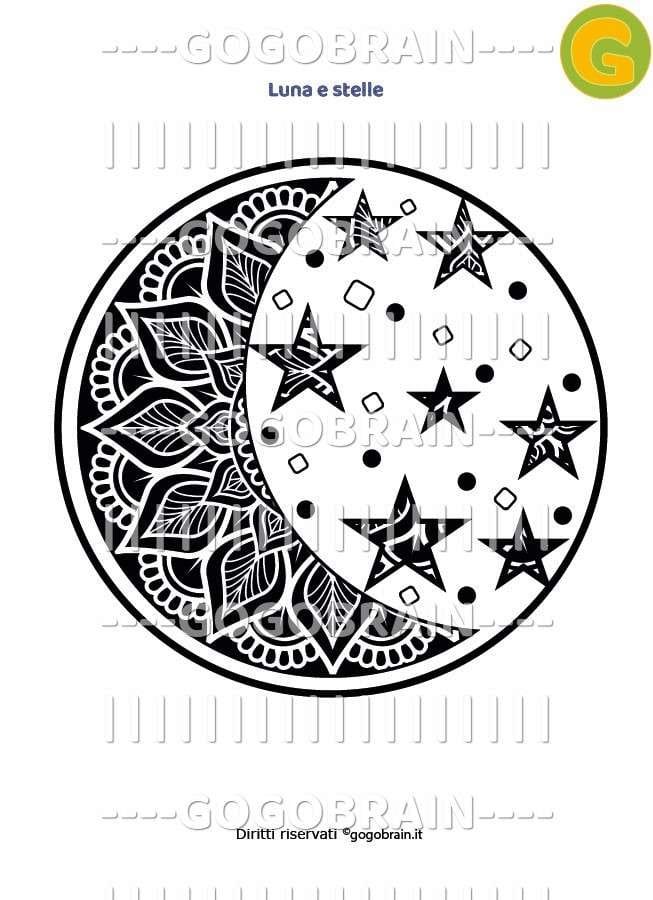 mandala con luna nuova e stelle