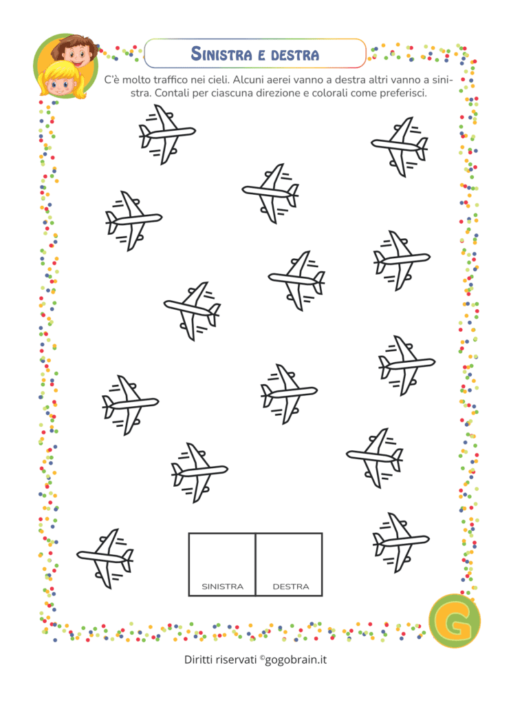 Esercizio prescolare sinistra e destra