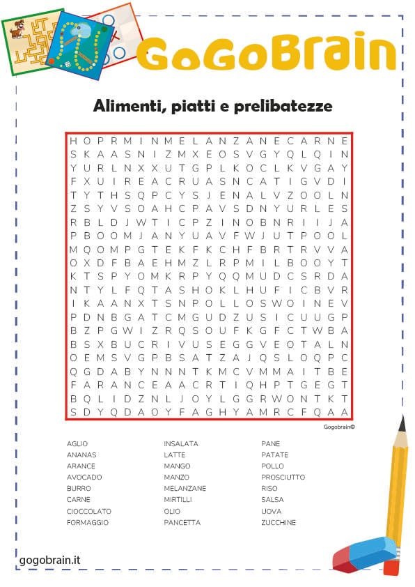 Alimenti e piatti nelle parole intrecciate