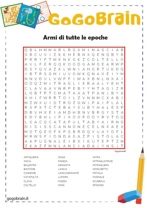 Wordsearch con le armi d'epoca