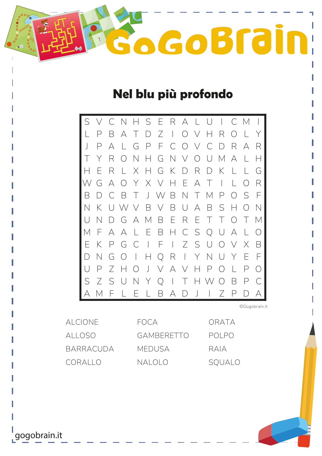Wordsearch con gli animali marini
