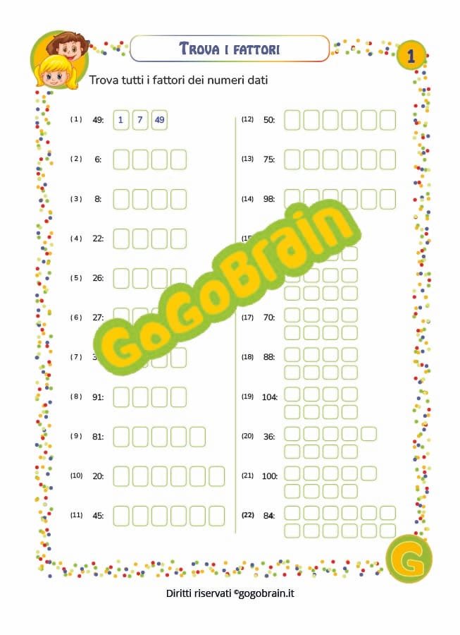 Esercizi sulle divisioni dei numeri in fattori