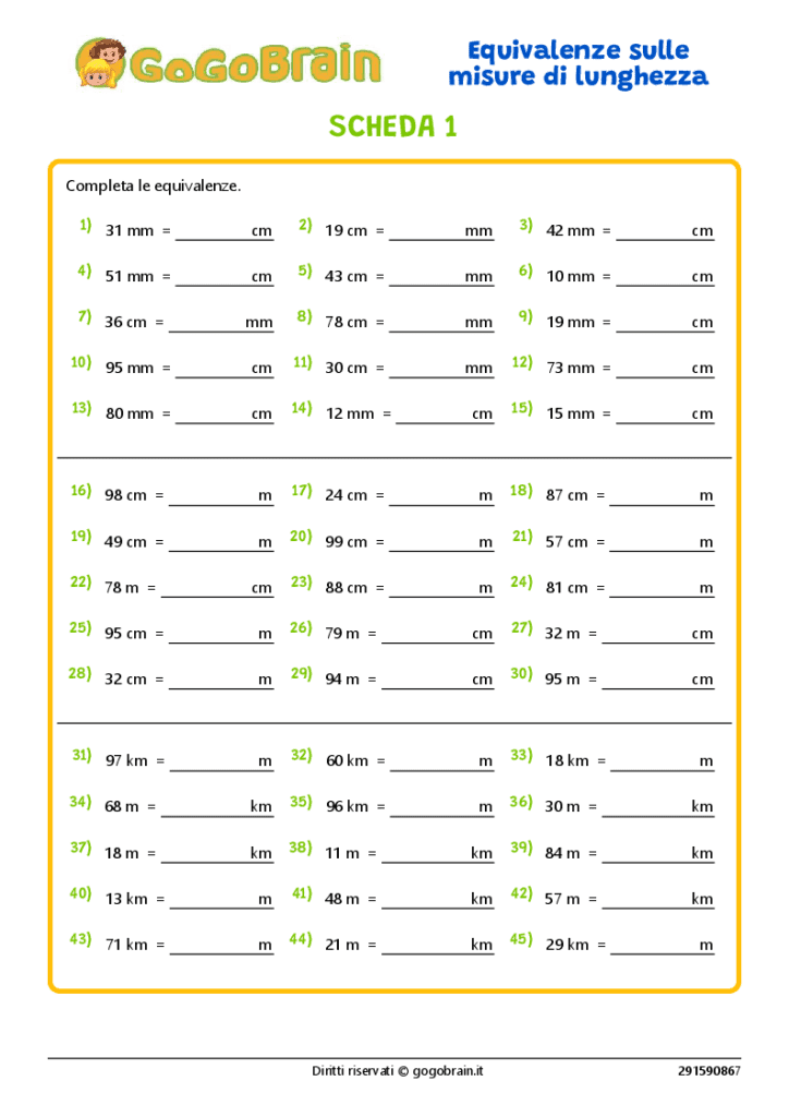 Esercizi sulle equivalenze delle misure di lunghezza