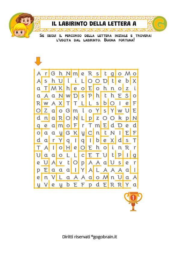 Esercizio con la lettera A per la scuola dell'infanzia e la scuola primaria