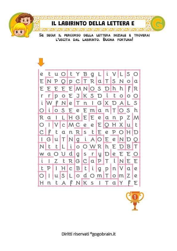 Esercizio con la lettera E per la scuola dell'infanzia e la scuola primaria