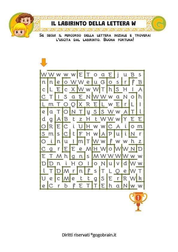 Esercizio con la lettera W per la scuola dell'infanzia e la scuola primaria