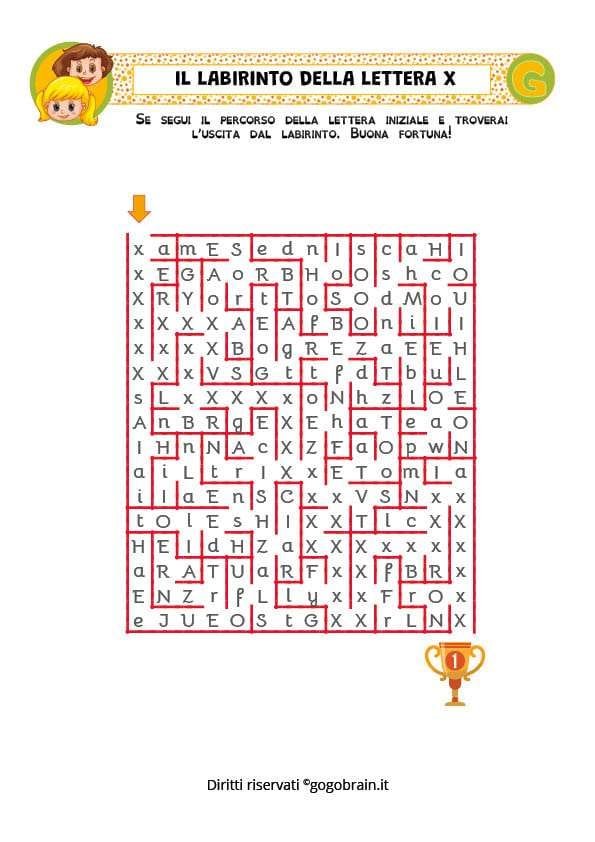 Esercizio con la lettera X per la scuola dell'infanzia e la scuola primaria