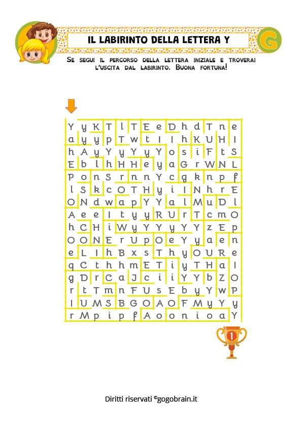 Esercizio con la lettera Y per la scuola dell'infanzia e la scuola primaria