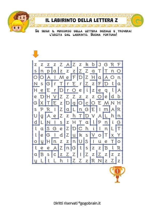 Esercizio con la lettera Z per la scuola dell'infanzia e la scuola primaria