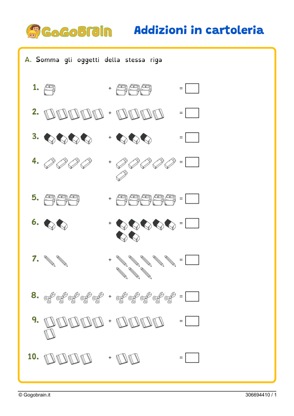 Addizioni per la prima classe delle primarie
