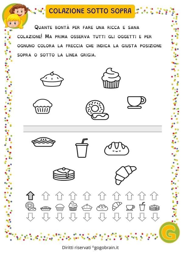 Esercizio della primaria per il riconoscimento sotto o sopra