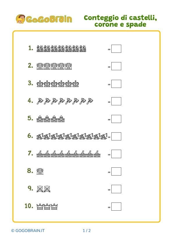 Esercizio di conteggio tema medievale