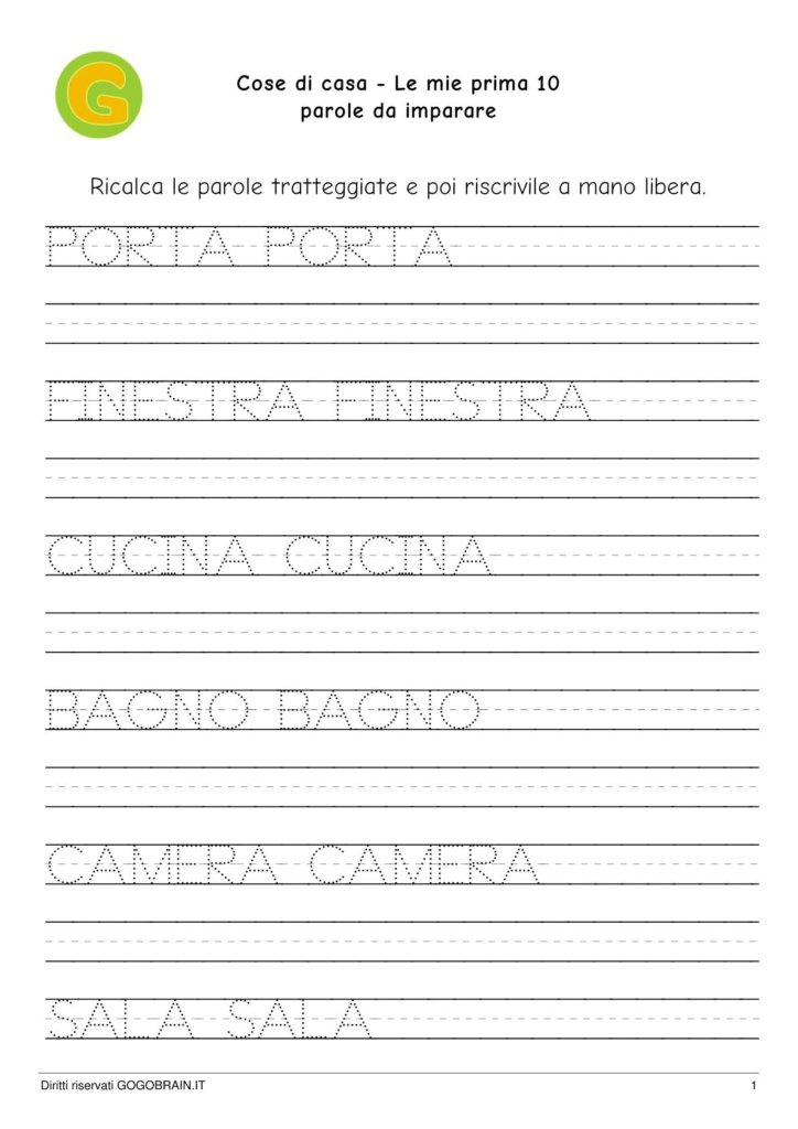 esercizio per la scrittura in stampatello prescolare