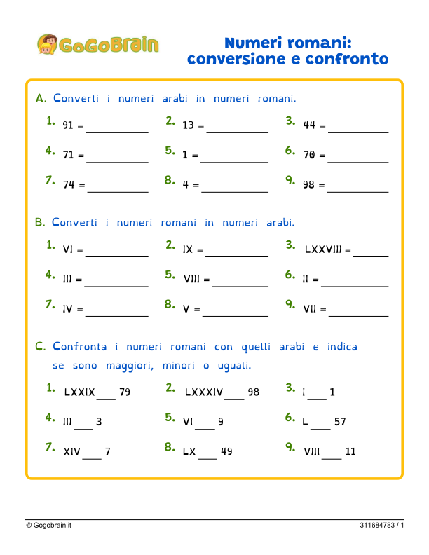 Esercizio sulla conversione dei numeri romani