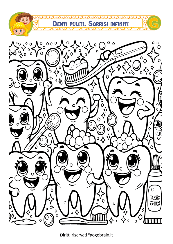Tavola da colorare a tema pulizia dei denti