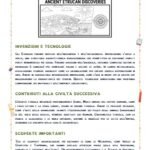 Disegno da colorare con arco etrusco, aratro antico e gioielli in oro.