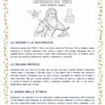 Disegno da colorare di Leonardo da Vinci con pennello e invenzioni.