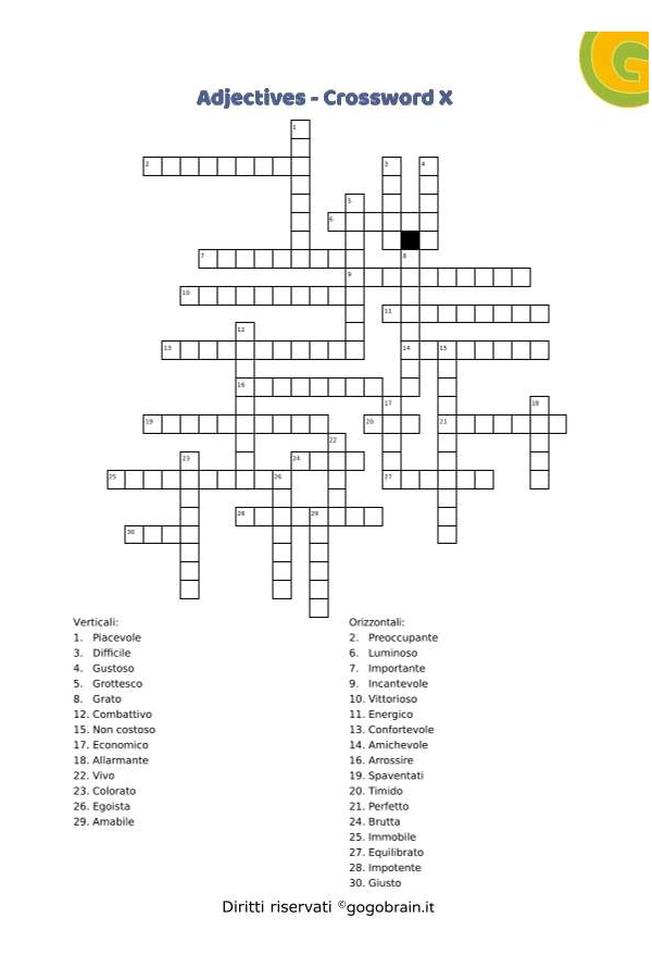 Adjectives - Cruciverba X