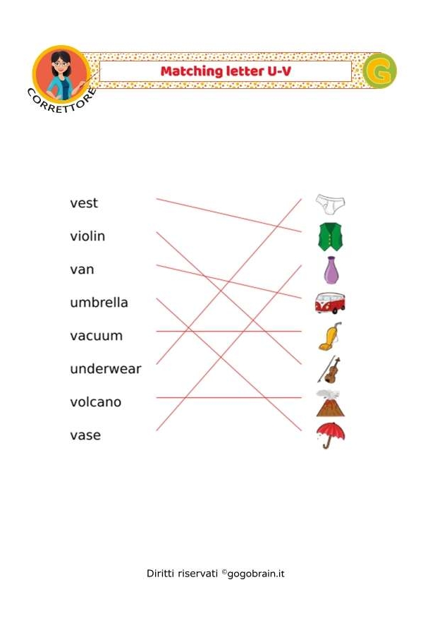 Collega i nomi alle immagini - Lettere U-V