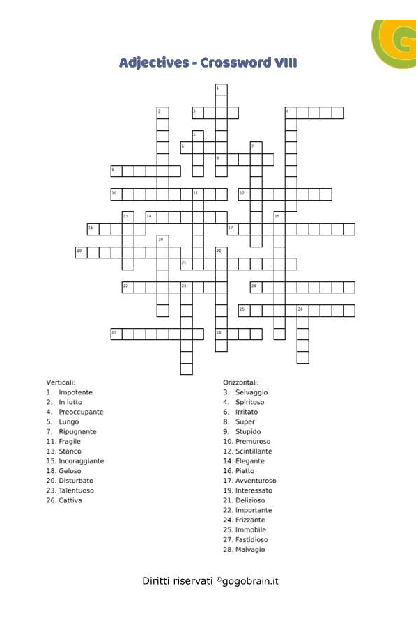 Cruciverba con gli aggettivi inglesi