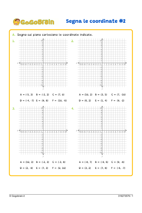 Segna sul piano cartesiano i punti in base alle coordinate Esercizi#2