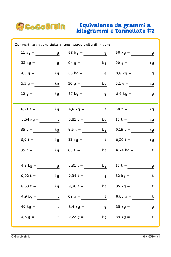Equivalenze grammi, kilogrammi e tonnellate #2