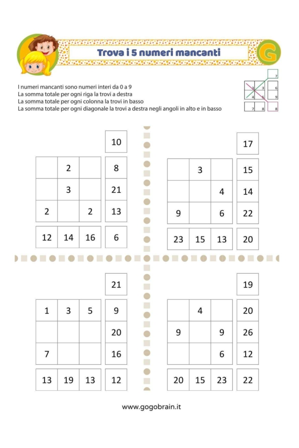 Trova i 5 numeri per fare la somma giusta - Scheda 6
