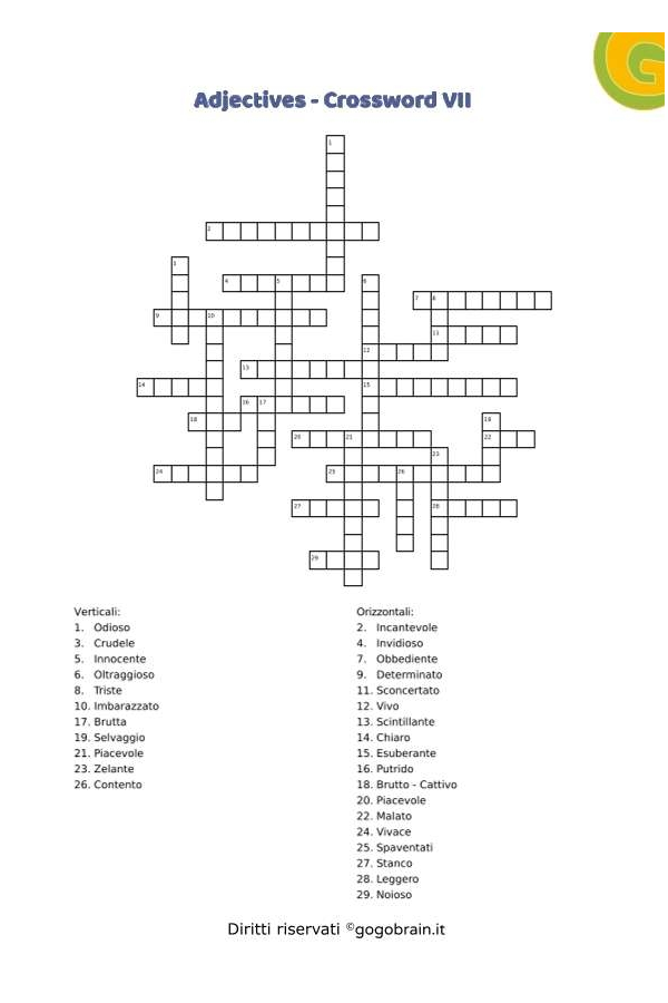 Adjectives - Cruciverba VII