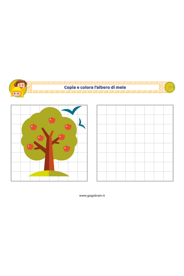 Copia e colora l'albero da frutta