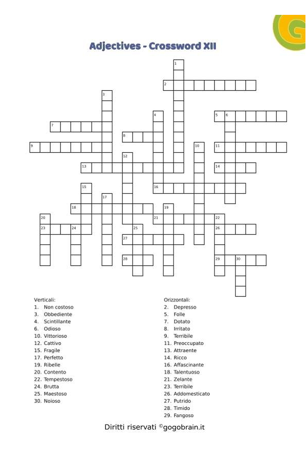 Adjectives - Cruciverba XII