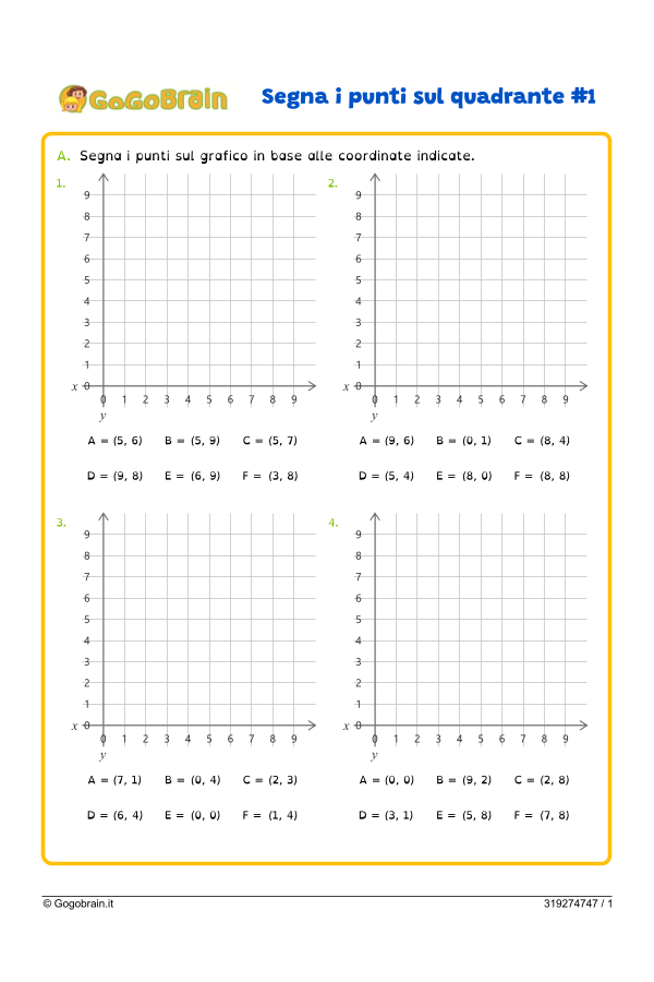 Segna sul quadrante i punti in base alle coordinate Esercizi#1