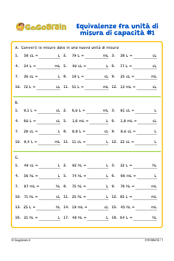 Equivalenze sulle misure di capacità Esercizi#1