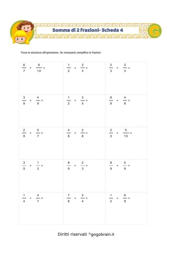 Somma di 2 frazioni - Scheda 4