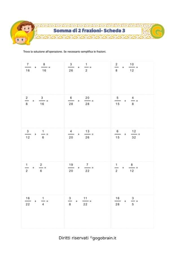 Somma di 2 frazioni - Scheda 3