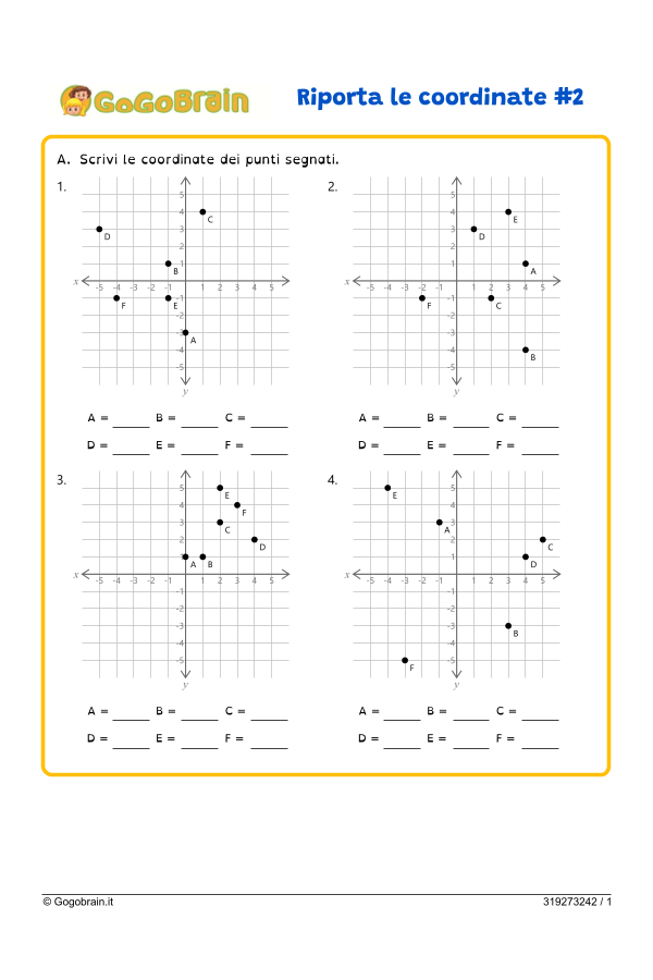 Coordinate dei punti disegnati su un piano cartesiano #2