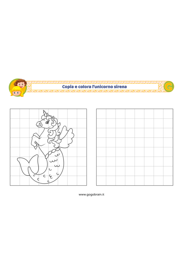 Copia e colora l'unicorno sirena