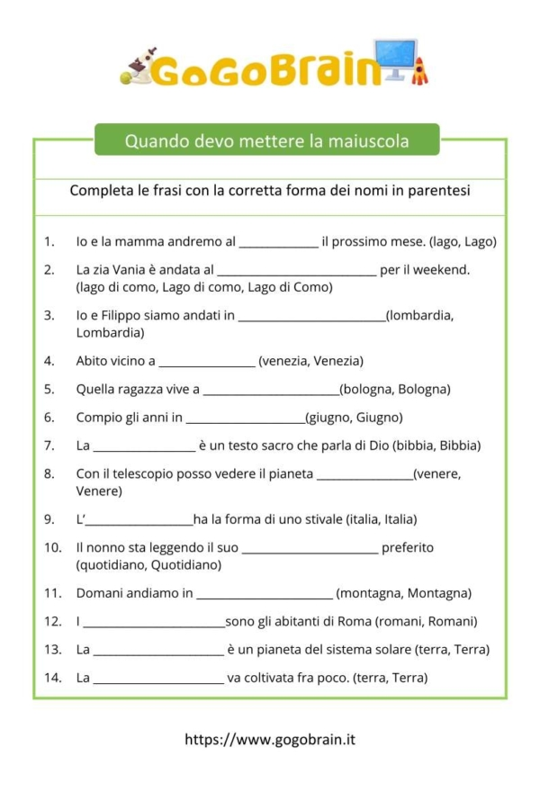 Prova le maiuscole - Scheda 1