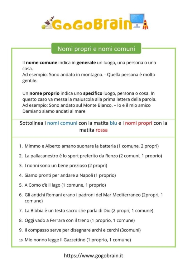 Nomi propri e nomi comuni - Scheda 3