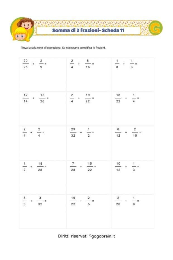 Somma di 2 frazioni - Scheda 11